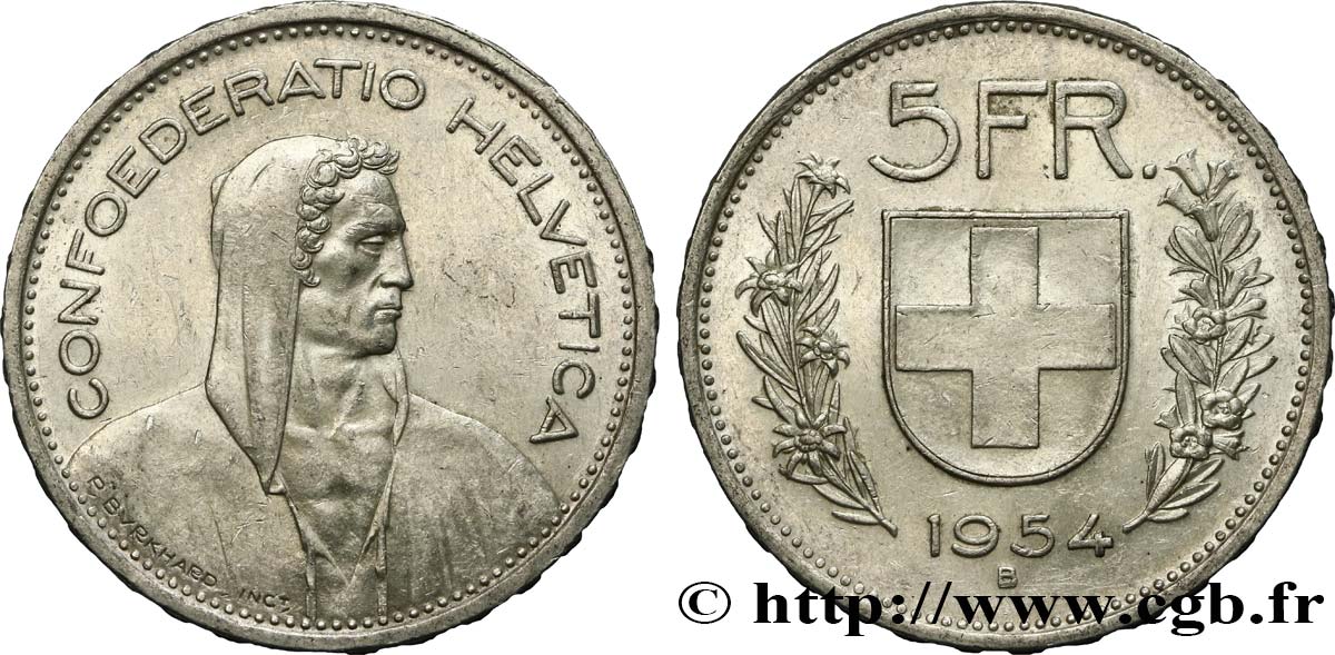 SUIZA 5 Francs Berger des alpes 1954 Berne EBC 