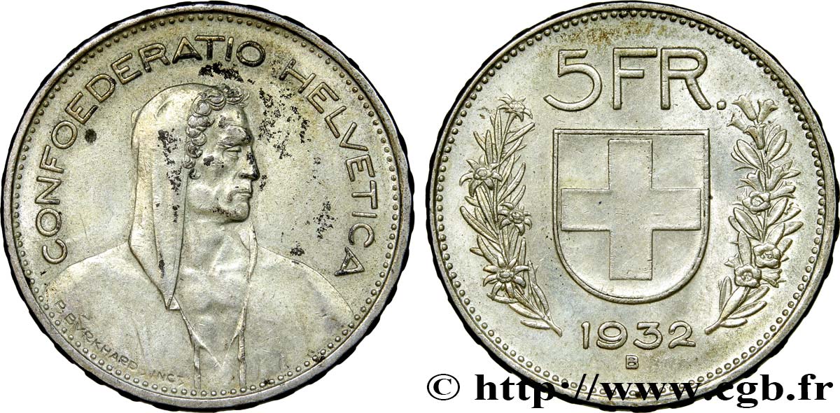 SUISSE 5 Francs Berger des Alpes 1932 Berne TTB+ 