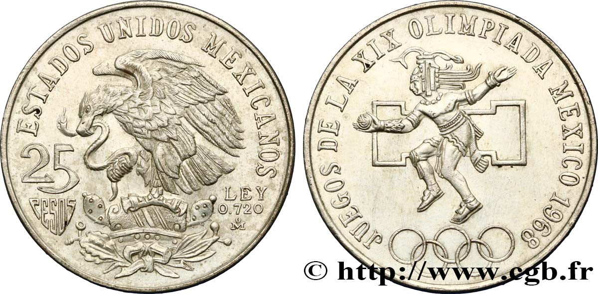 MEXIKO 25 Pesos Jeux Olympiques de Mexico 1968 Mexico fVZ 