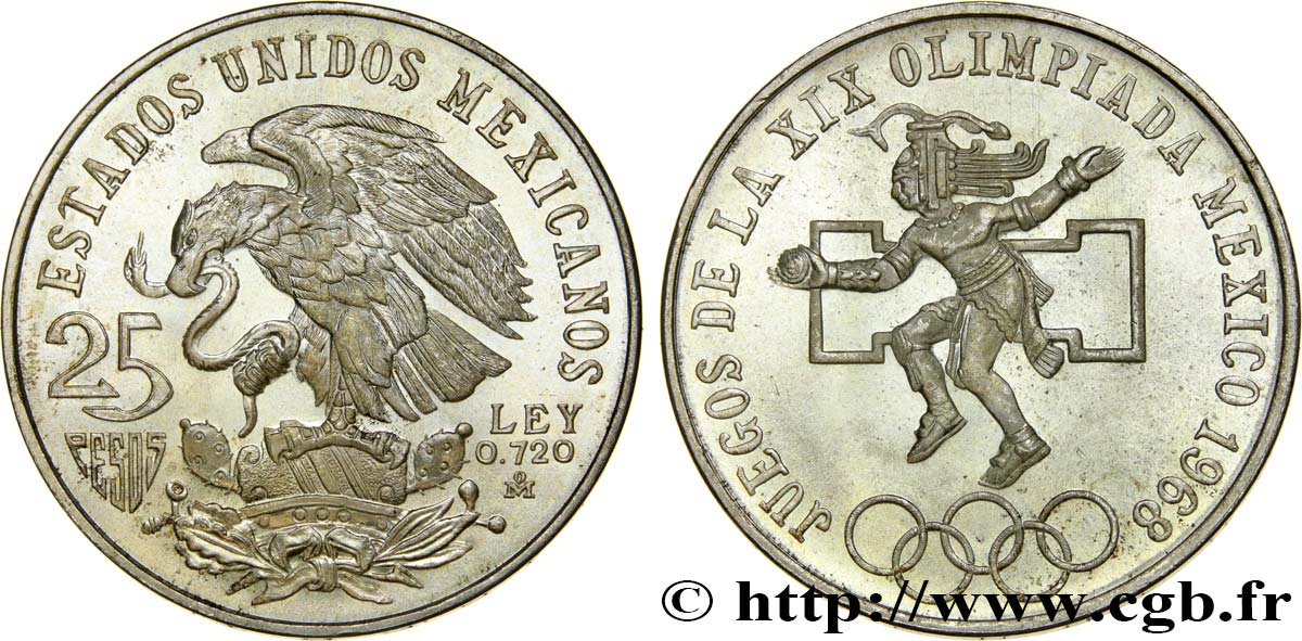 MEXIQUE 25 Pesos Jeux Olympiques de Mexico 1968 Mexico SPL 