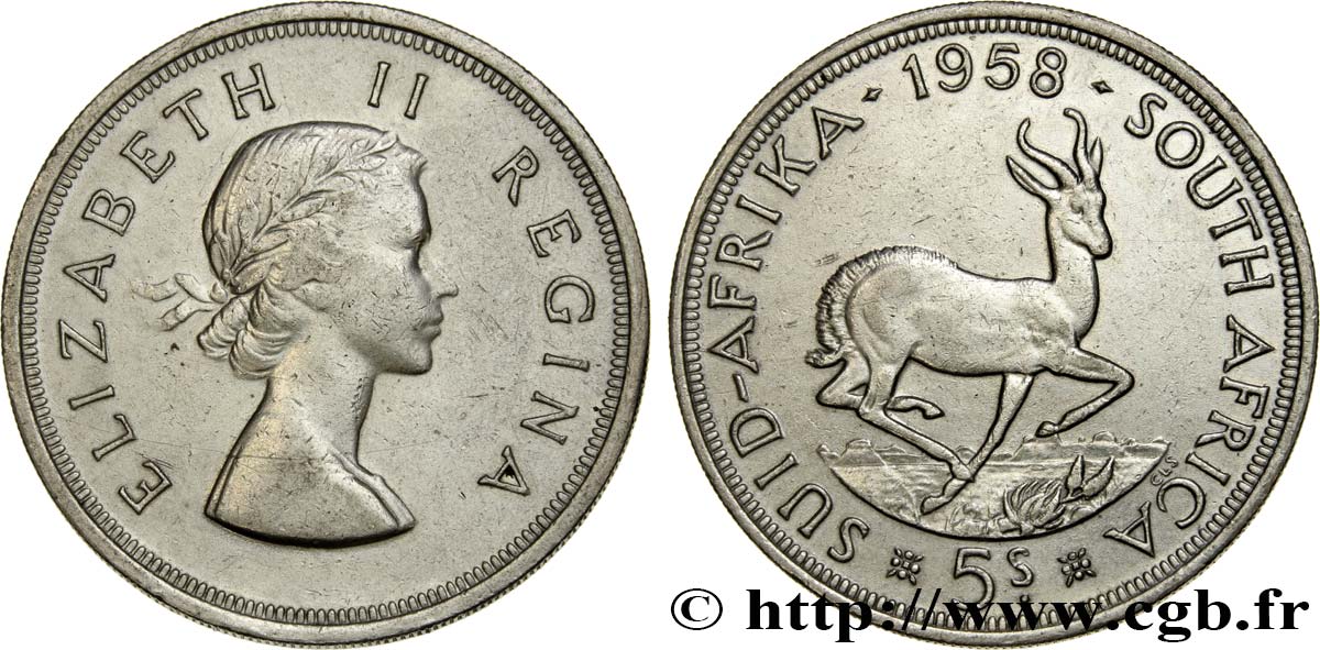 AFRIQUE DU SUD 5 Shillings Elisabeth II 1958 Pretoria TTB 