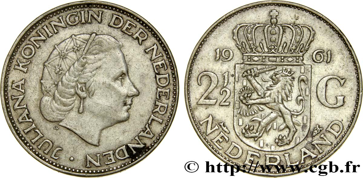 PAYS-BAS 2 1/2 Gulden Juliana 1961 Utrecht TTB 