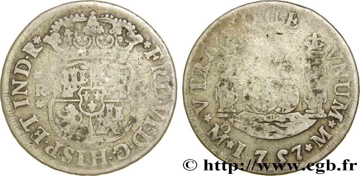 MEXIQUE 2 Reales Ferdinand VI 1757 Mexico B+ 