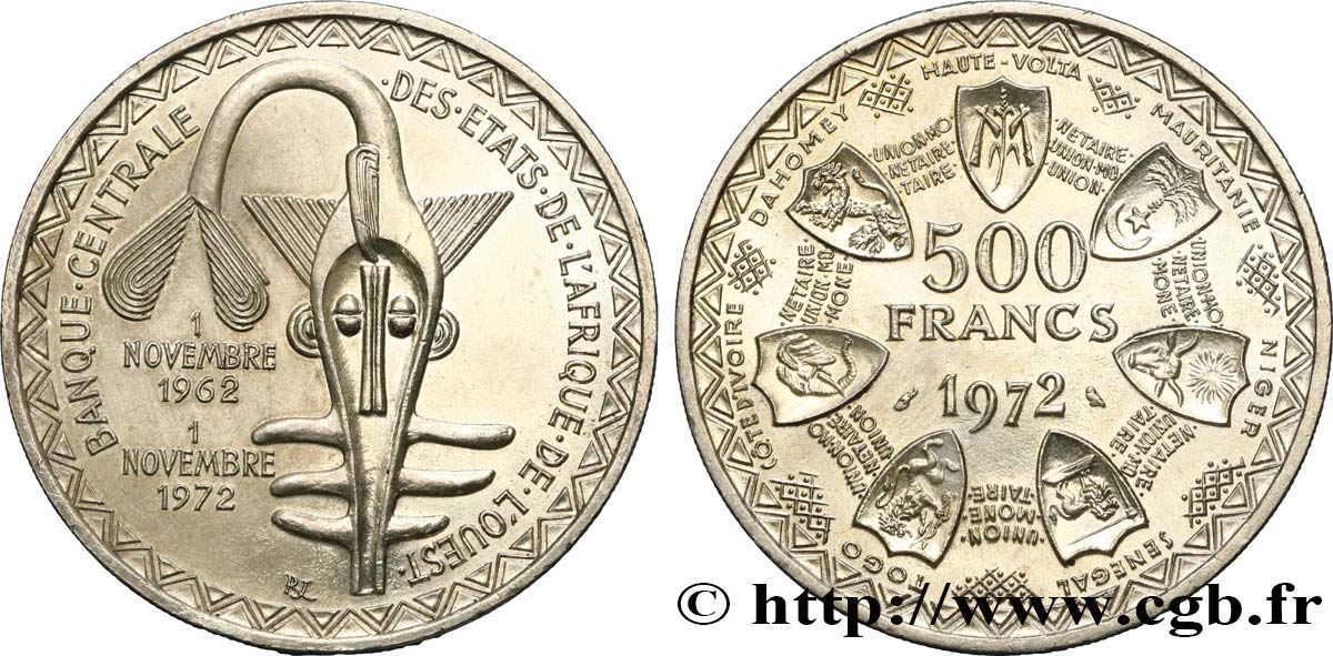 STATI DI L  AFRICA DE L  OVEST 500 Francs BCEAO 1972 Paris SPL 