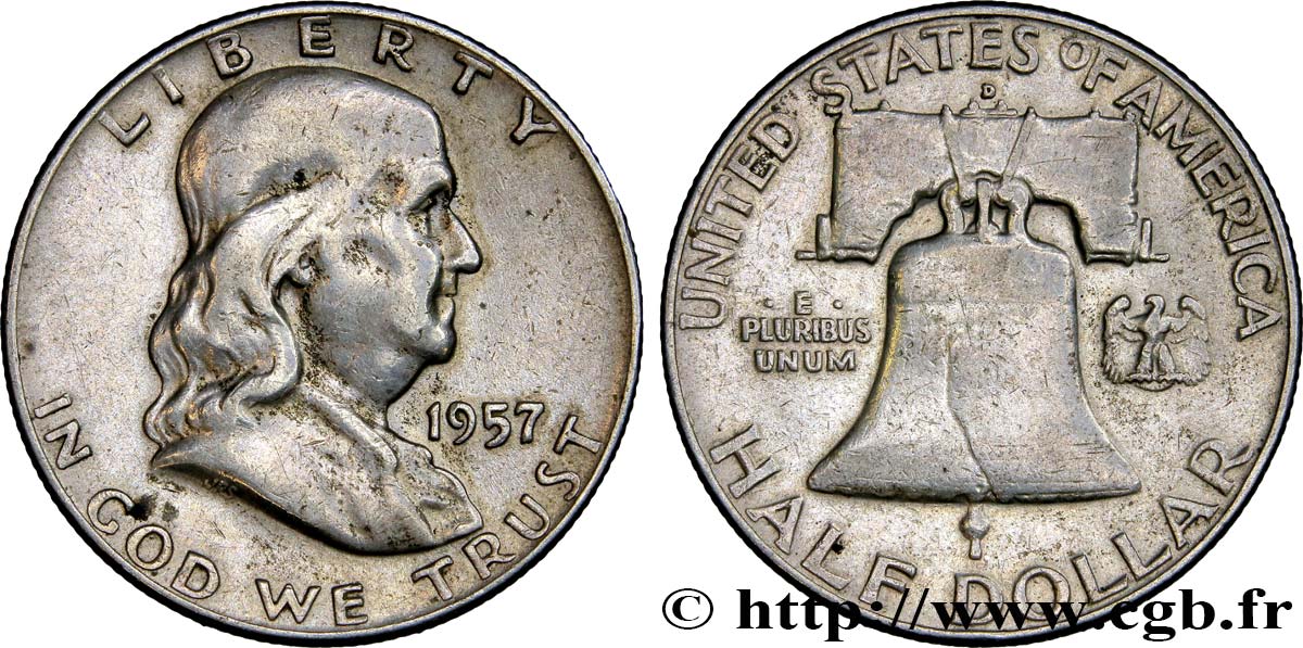 VEREINIGTE STAATEN VON AMERIKA 1/2 Dollar Benjamin Franklin 1957 Denver SS 