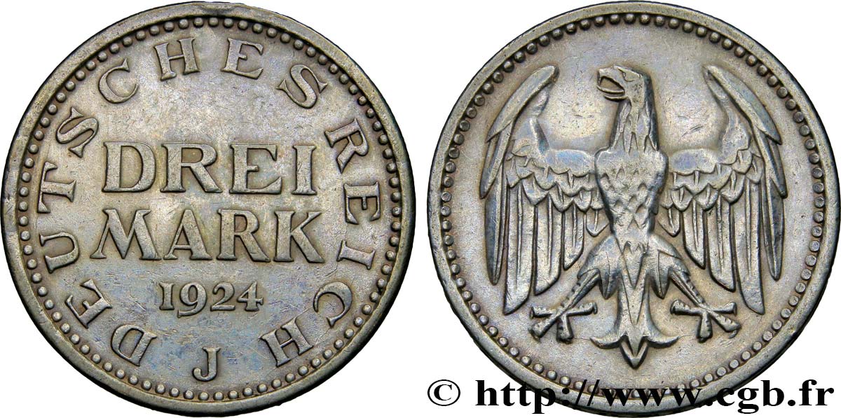 DEUTSCHLAND 3 Mark aigle 1924 Hambourg SS 
