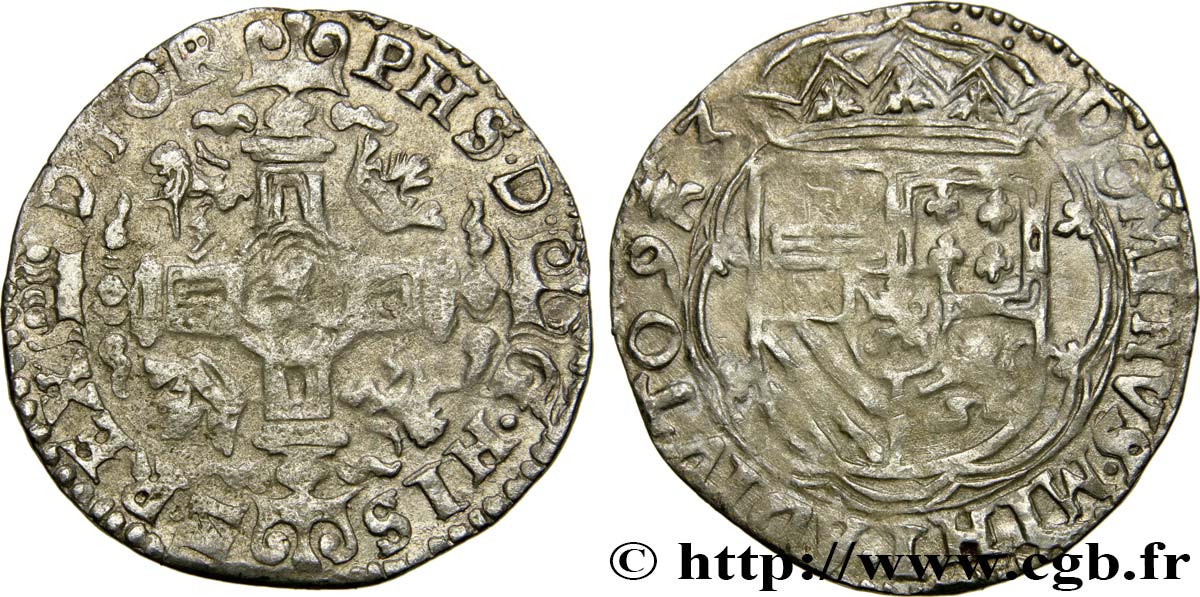 PAYS-BAS ESPAGNOLS - TOURNAI - PHILIPPE II D ESPAGNE Double patard 1593 Tournai TTB 