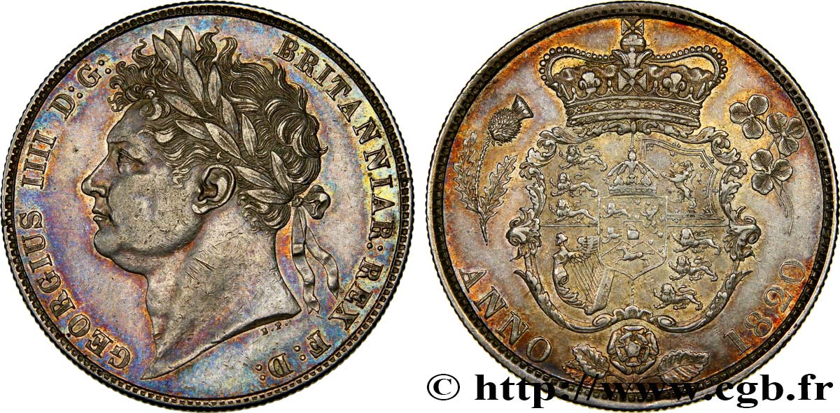 REINO UNIDO 1/2 Crown Georges IIII / emblème 1820  EBC 