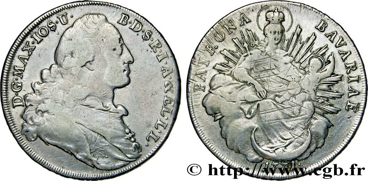 GERMANY - BAVARIA 1 Thaler Maximilien III 1771 Munich VF 