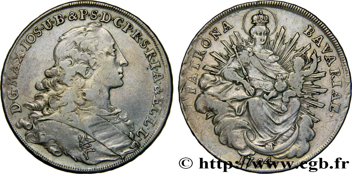 GERMANY - BAVARIA 1 Thaler Maximilien III 1754 Munich XF 