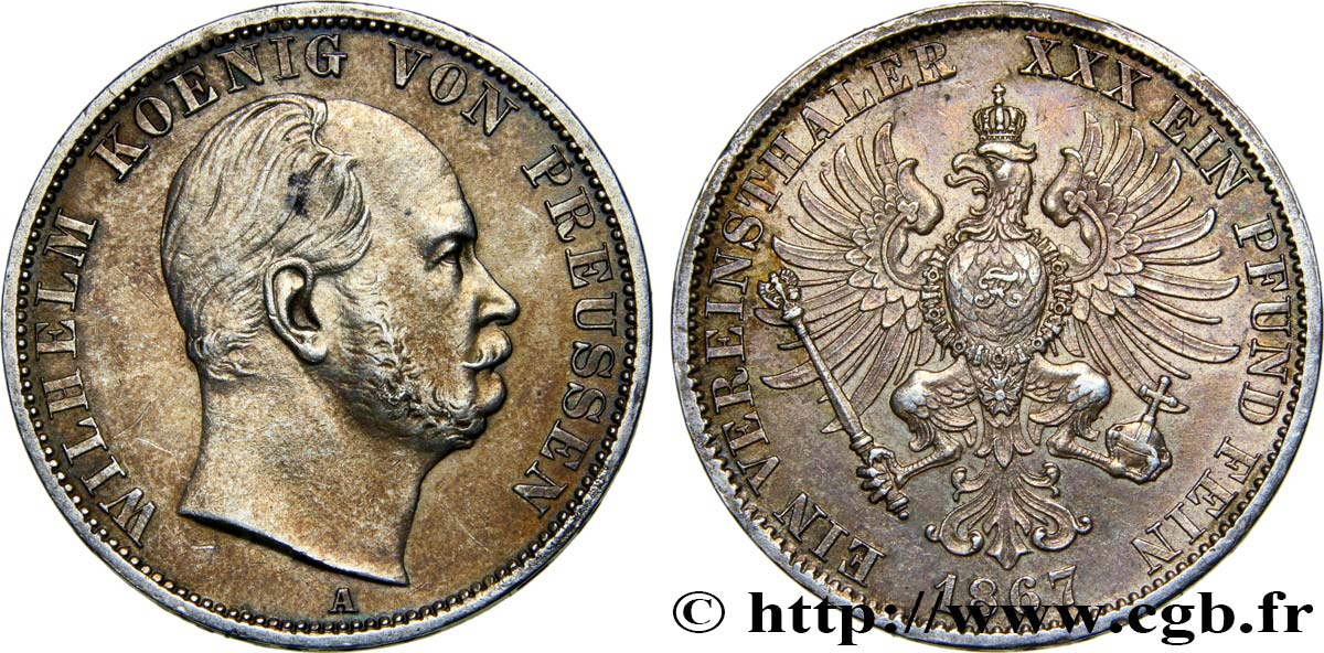 GERMANIA - PRUSSIA 1 Thaler Guillaume Ier  1867 Berlin q.SPL/SPL 