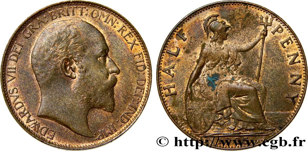 VEREINIGTEN KÖNIGREICH 1/2 Penny Edouard VII 1905  VZ+ 