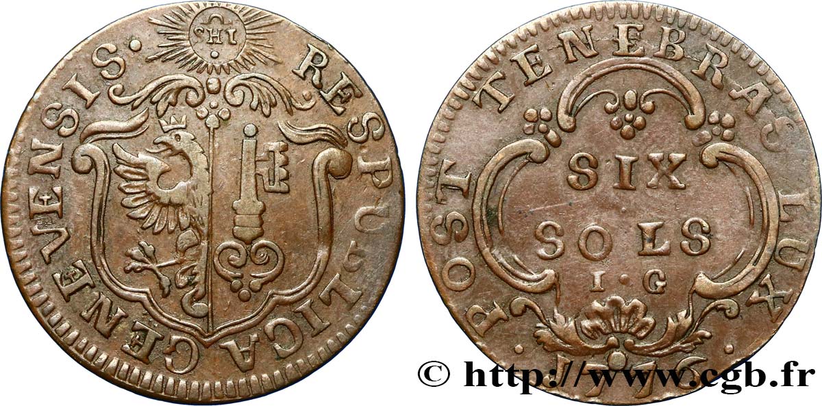 SUISA - REPUBLICA DE GINEBRA 6 Sols 1776  BC+/MBC 