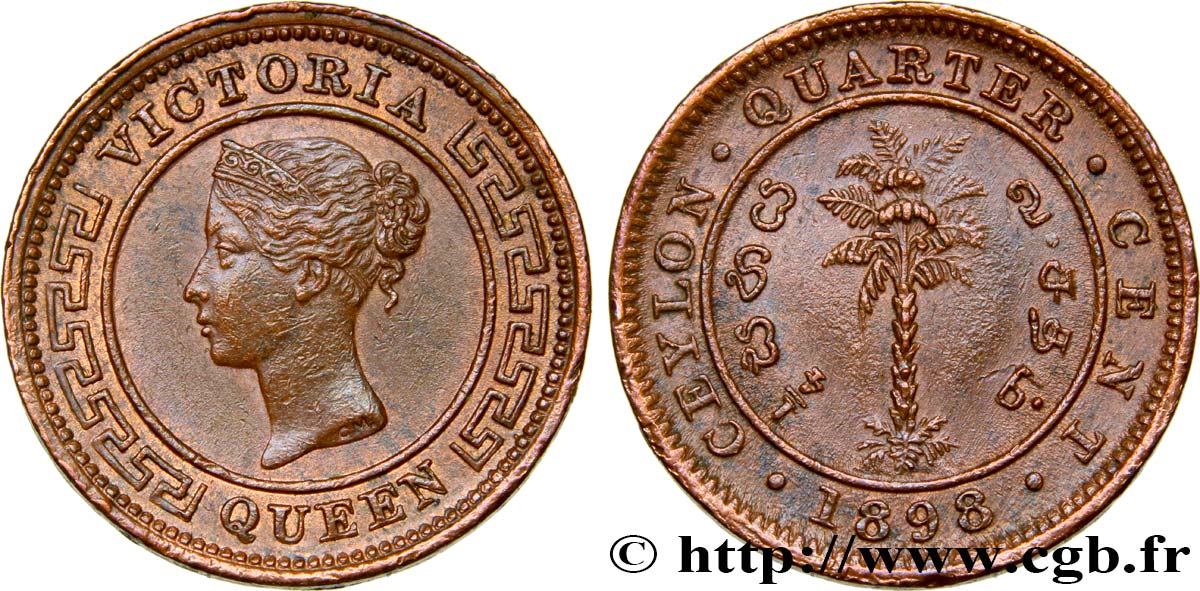 CEYLON 1/4 Cent Victoria 1898  AU 