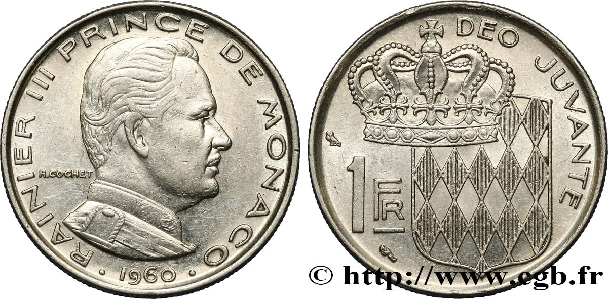 MONACO 1 Franc Rainier III 1960 Paris EBC 