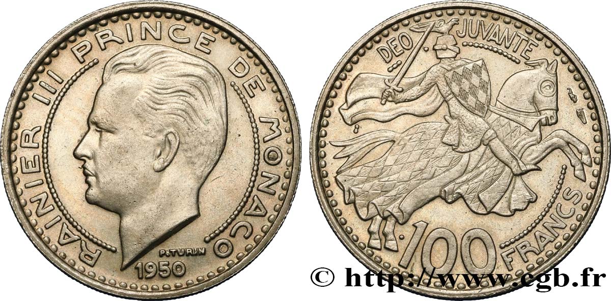 MONACO 100 Francs Rainier III 1950 Paris EBC 