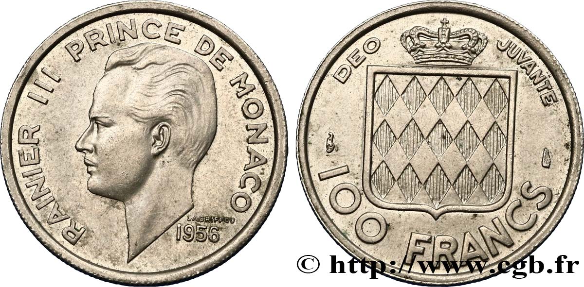 MONACO 100 Francs Rainier III / écu 1956 Paris SPL 