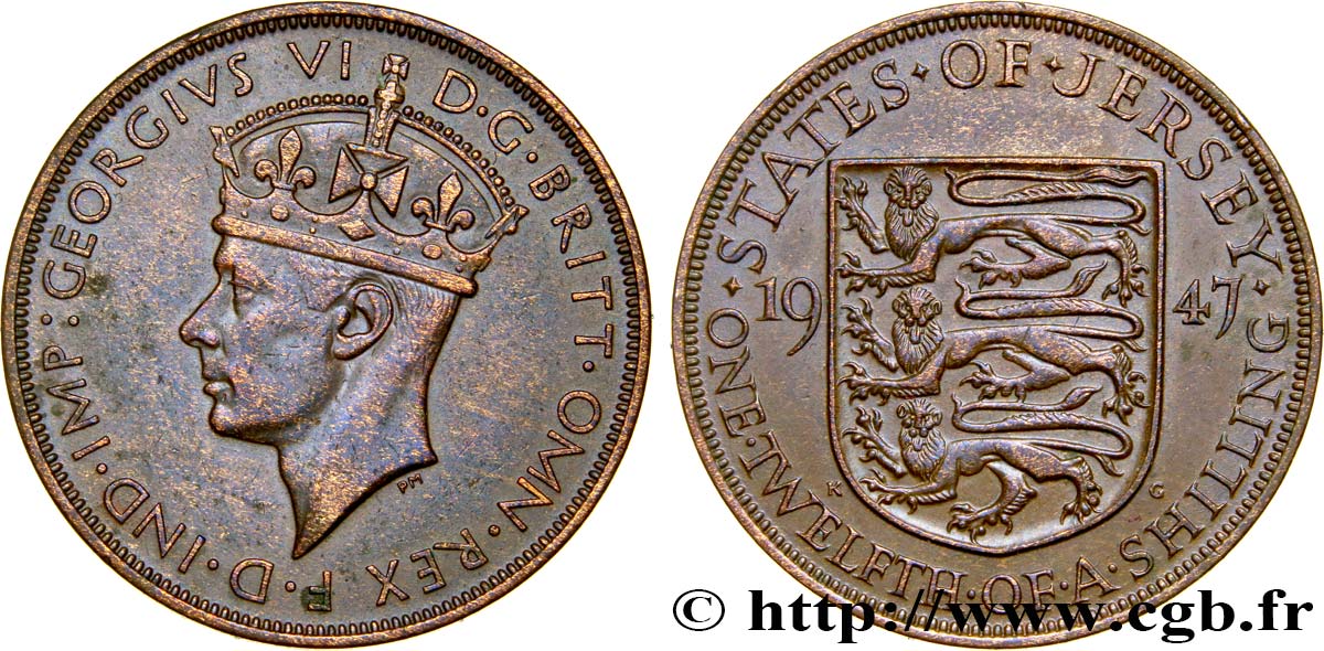 ISLA DE JERSEY 1/12 Shilling Georges VI / armes du Baillage de Jersey 1937  MBC 
