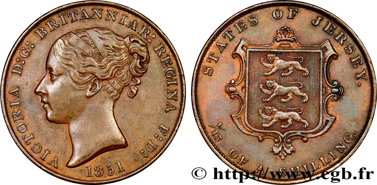 JERSEY 1/13 Shilling Victoria 1851  AU 