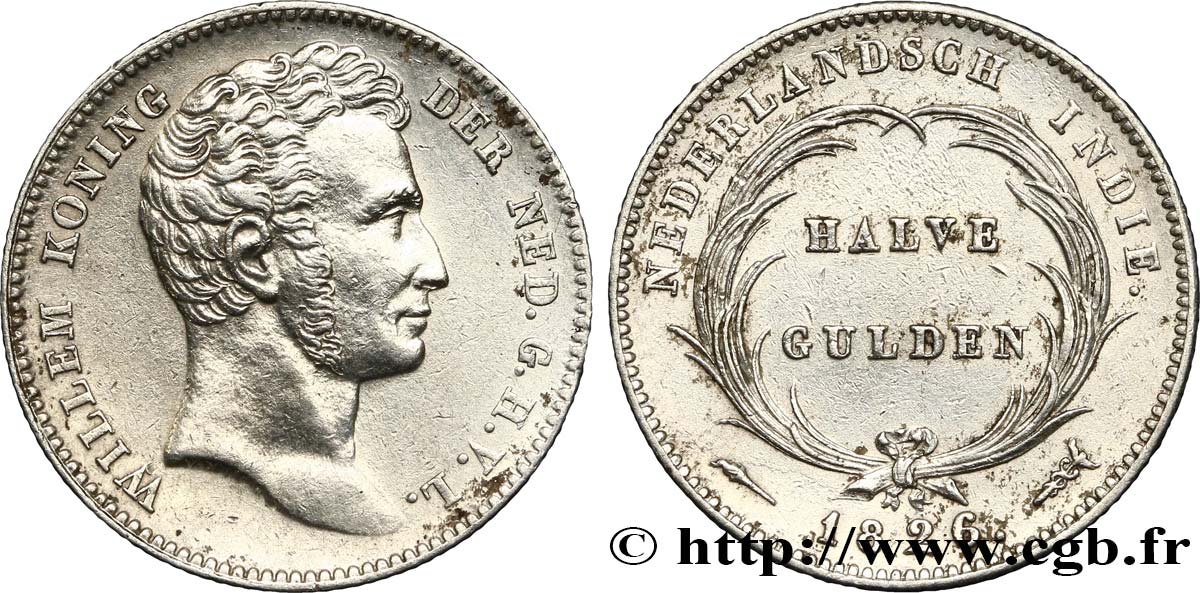 NIEDERLÄNDISCH-INDIEN 1/2 Gulden Guillaume I 1826 Utrecht VZ 