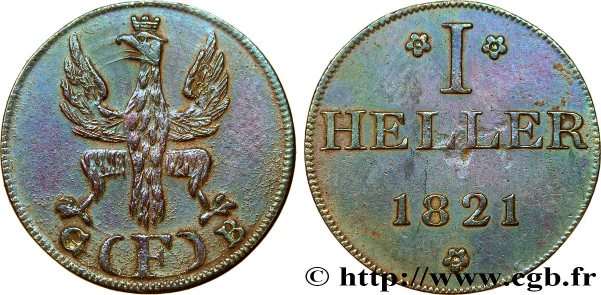 GERMANIA - LIBERA CITTA DE FRANCOFORTE 1 Heller aigle - ville libre de Francfort 1821 Francfort BB 