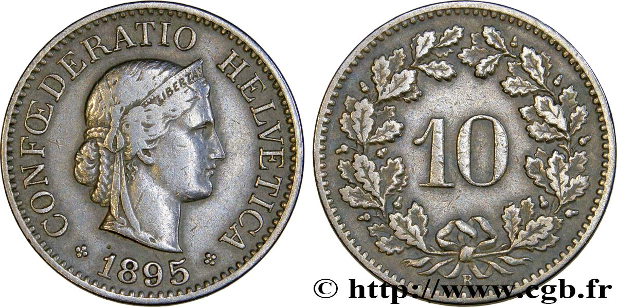 SUISSE 10 Centimes (Rappen) Helvetia 1895 Berne TB+ 