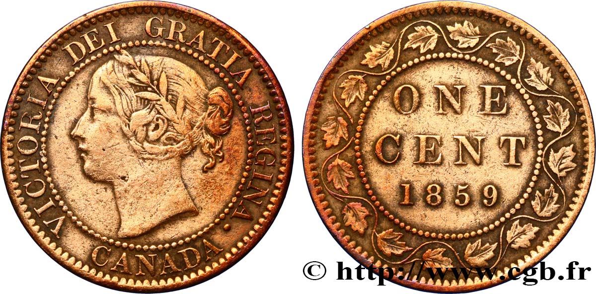 CANADA 1 Cent Victoria 1859 Heaton TB+ 