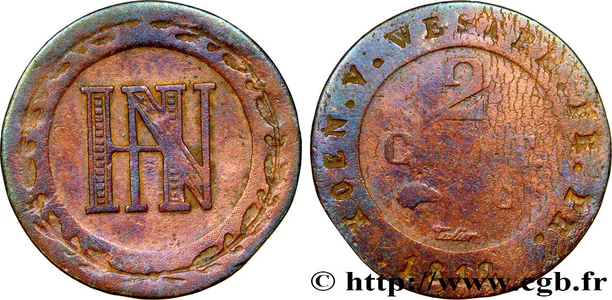 GERMANY - KINGDOM OF WESTPHALIA 2 Cent. monogramme de Jérôme Napoléon 1812 Cassel - C VF 