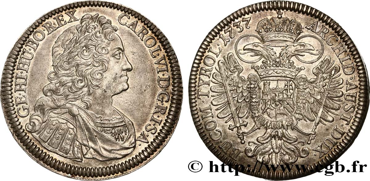 AUSTRIA - CHARLES VI Thaler 1737 Hall MS 