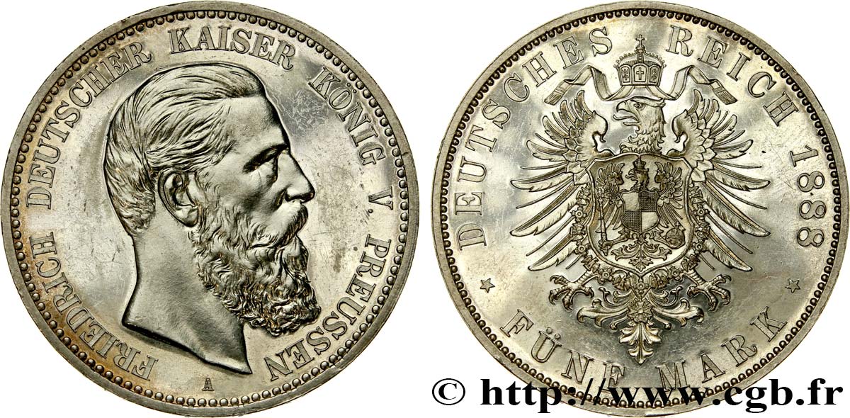 ALEMANIA - PRUSIA 5 Mark Frédéric III 1888 Berlin SC 