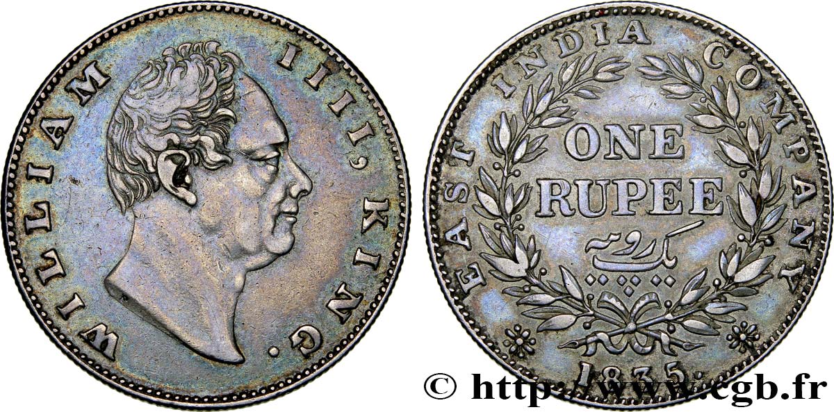 BRITISH INDIA 1 Roupie William IV 1835 Calcutta AU 