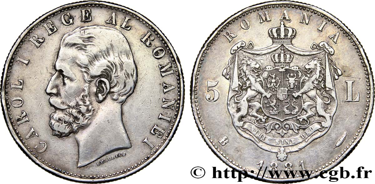 ROUMANIE 5 Lei Charles Ier 1881 Bucarest TTB 