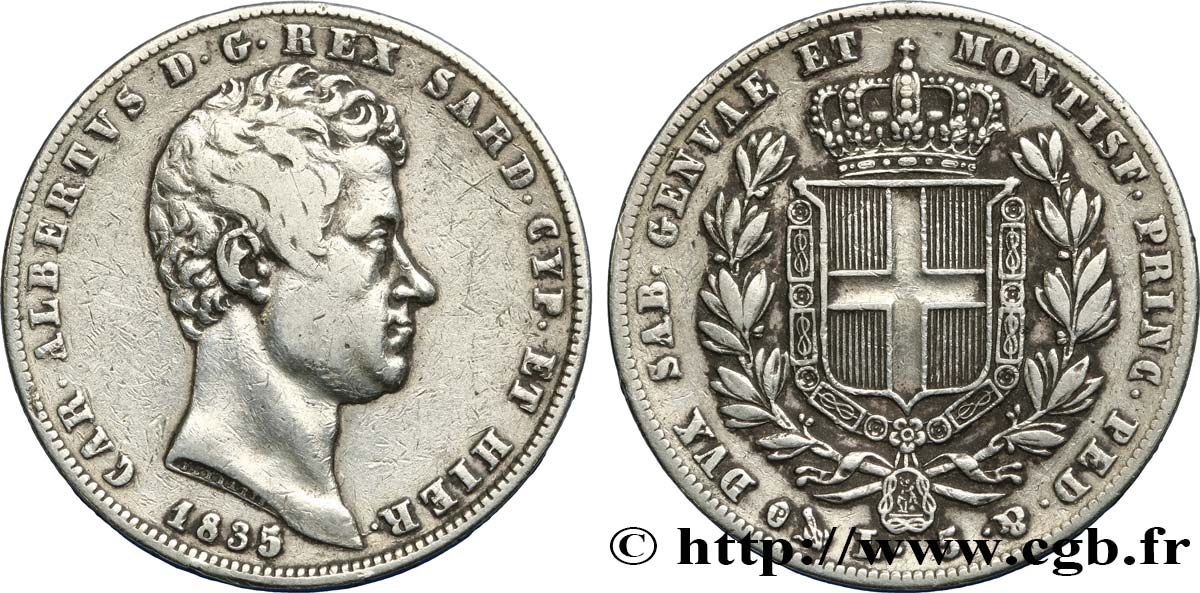 ITALIE - ROYAUME DE SARDAIGNE 5 Lire Charles Albert 1835 Gênes TB+ 