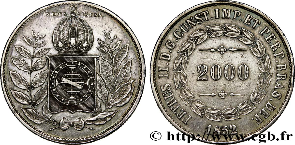 BRAZIL 2000 Reis Pierre II 1852  AU 