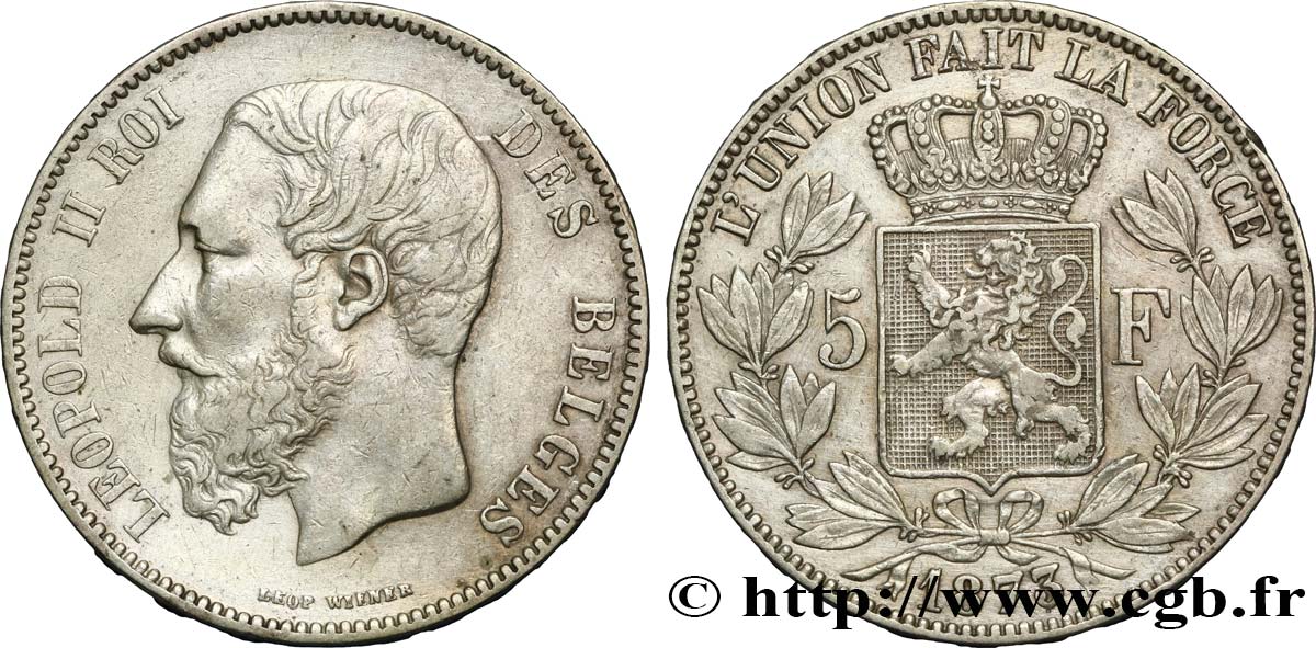 BELGIUM 5 Francs Léopold II 1873 Fwo_430364 World Coins