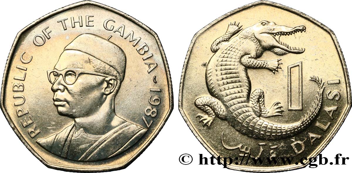 GAMBIA 1 Dalasi Sir Dawda Jawara / crocodile 1987  MS 