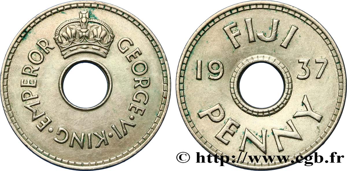 FIJI 1 Penny frappe au nom du roi Georges VI 1937  AU 
