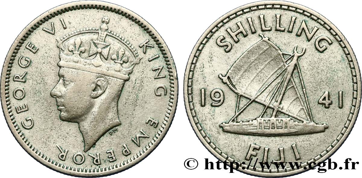 FIJI 1 Shilling Georges  VI / voilier traditionnel 1941  XF 