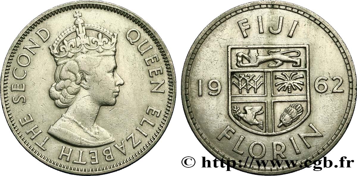 FIDJI 1 Florin Élisabeth II / emblème 1962  TTB 
