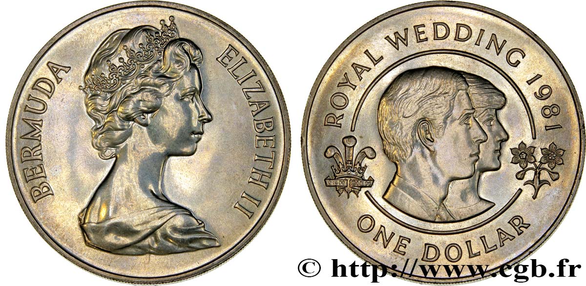 BERMUDA 1 Dollar Elisabeth II / Mariage du prince Charles et de lady Diana 1981  MS 