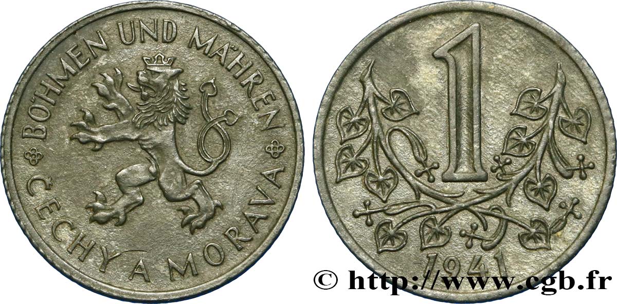 BOHEMIA Y MORAVIA 1 Koruna lion / rameaux 1941  EBC 