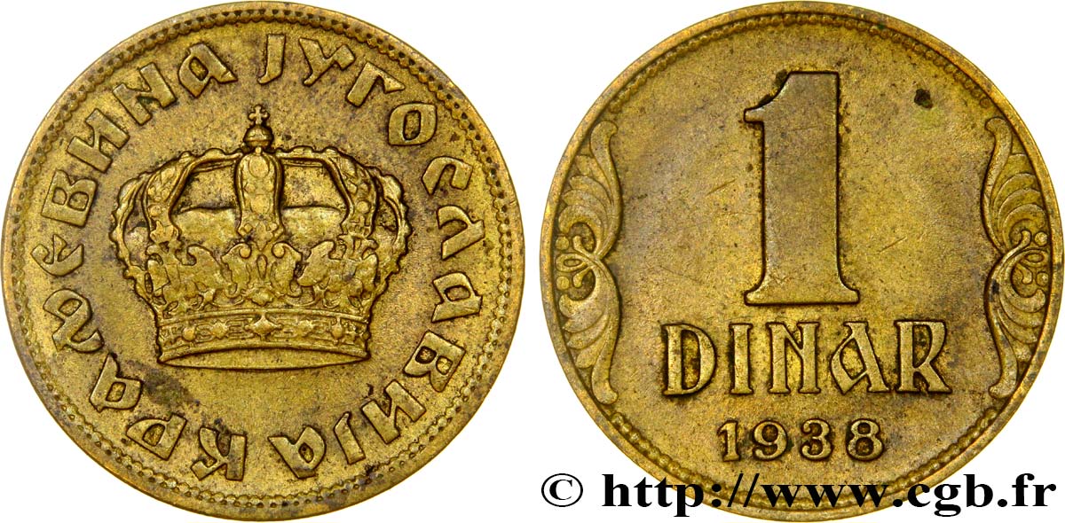 YUGOSLAVIA 1 Dinar couronne 1938  q.SPL 