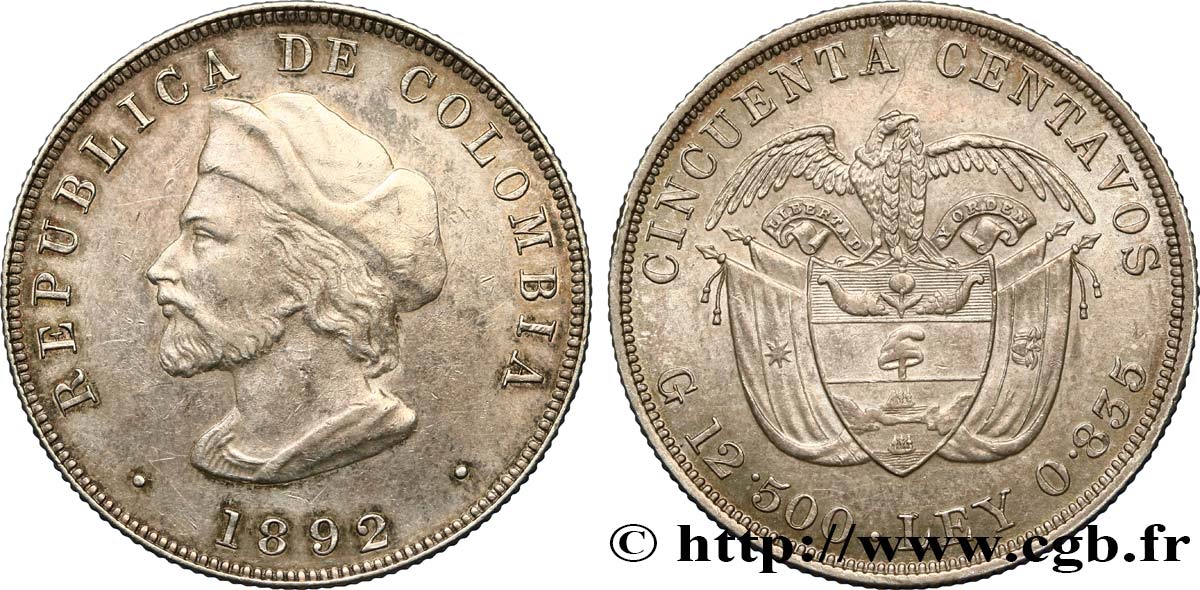 COLOMBIA 50 Centavos 1892  SPL 