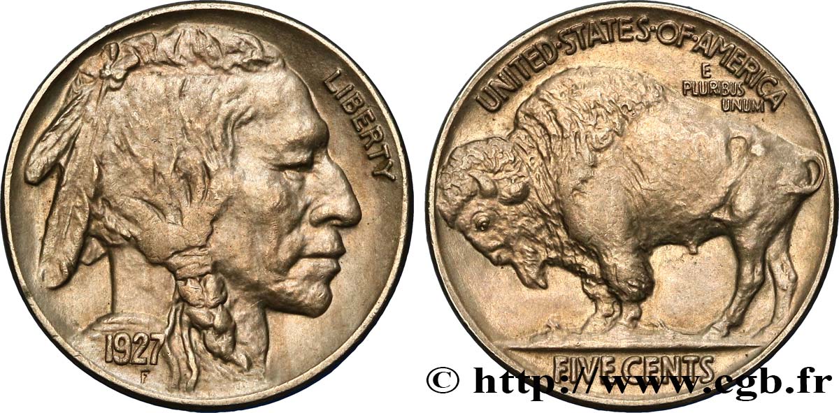 VEREINIGTE STAATEN VON AMERIKA 5 Cents Tête d’indien ou Buffalo 1927 Philadelphie VZ 