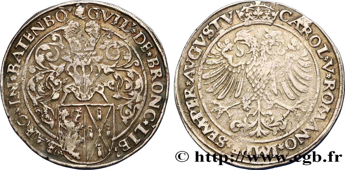 NETHERLANDS - BARONY OF BATENBOURG - WILLIAM OF BRONCKHORST Thaler 1556 Batenbourg XF 