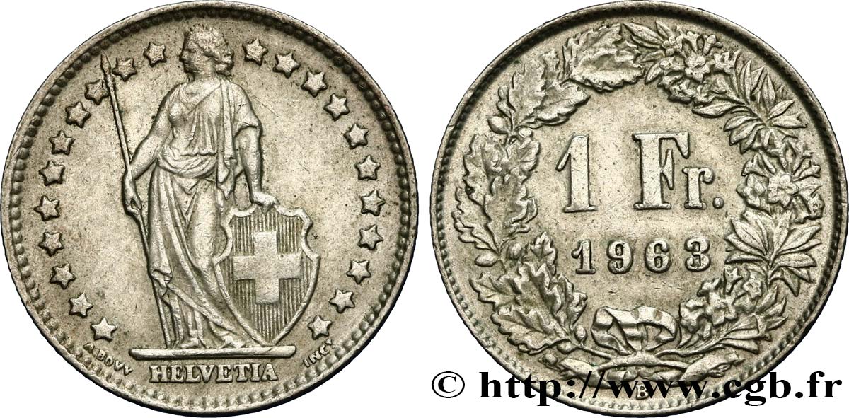 SUISSE 1 Franc Helvetia 1963 Berne TTB 