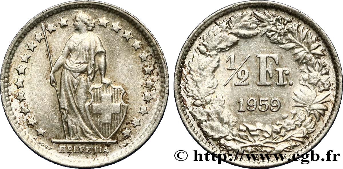 SWITZERLAND 1/2 Franc Helvetia 1959 Berne Fwo_431478 World Coins