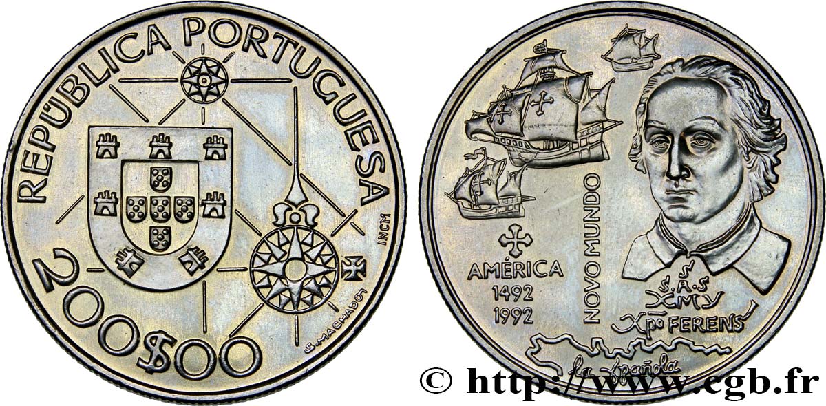 PORTUGAL 200 Escudos 500e anniversaire découverte de l’Amérique, Colomb et ses navires 1992 Lisbonne SPL 