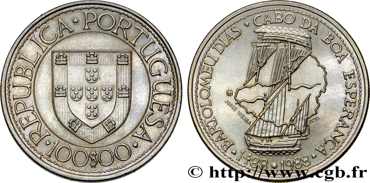 PORTUGAL 100 Escudos Bartolemeu Dias, découverte du Cap de Bonne Espérance 1988  AU 