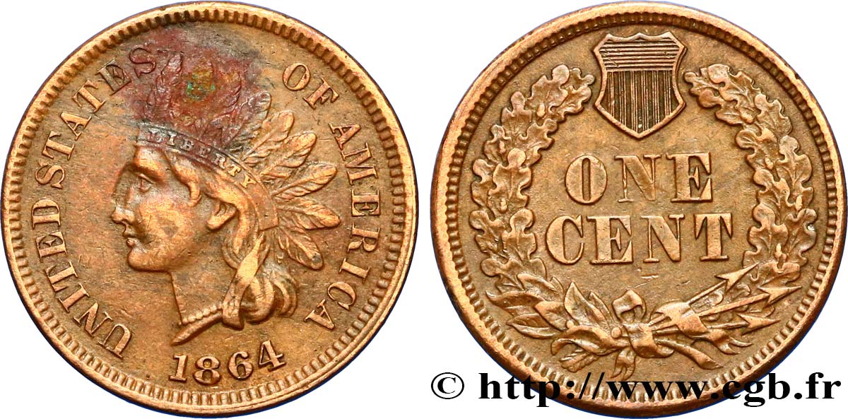 UNITED STATES OF AMERICA 1 Cent tête d’indien, 2e type 1864  XF 